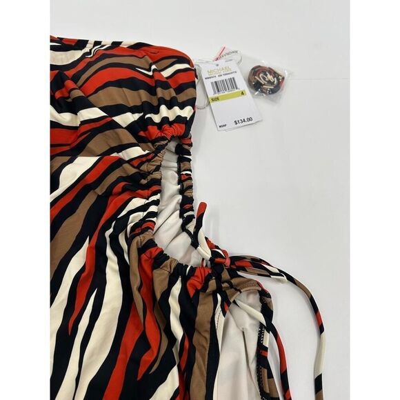 NWT MICHAEL Michael Kors MM8P074 Terracotta Zebra Print Swimsuit Women's 4 - Picture 5 of 9